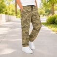 thumbnail image 2 of MDUKONU Boys Y2K Camo Cargo Pants Loose High Straight Leg Denim Pants with Pockets Size: 9-10 Years Khaki, 2 of 5