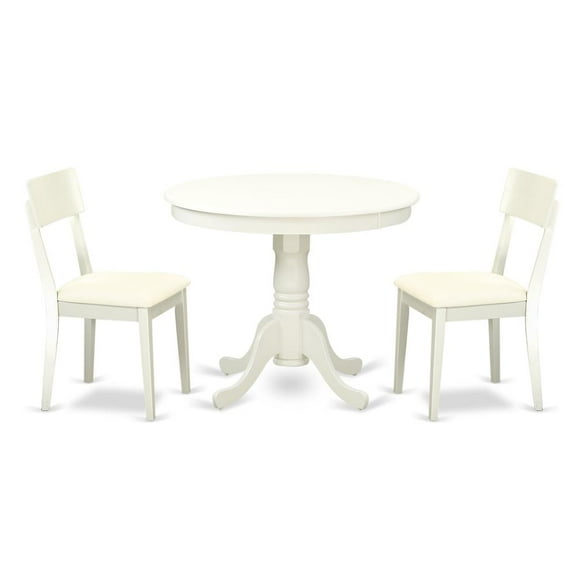 East West Furniture Antique 3-piece Wood Dining Set with Pedestal in Linen White