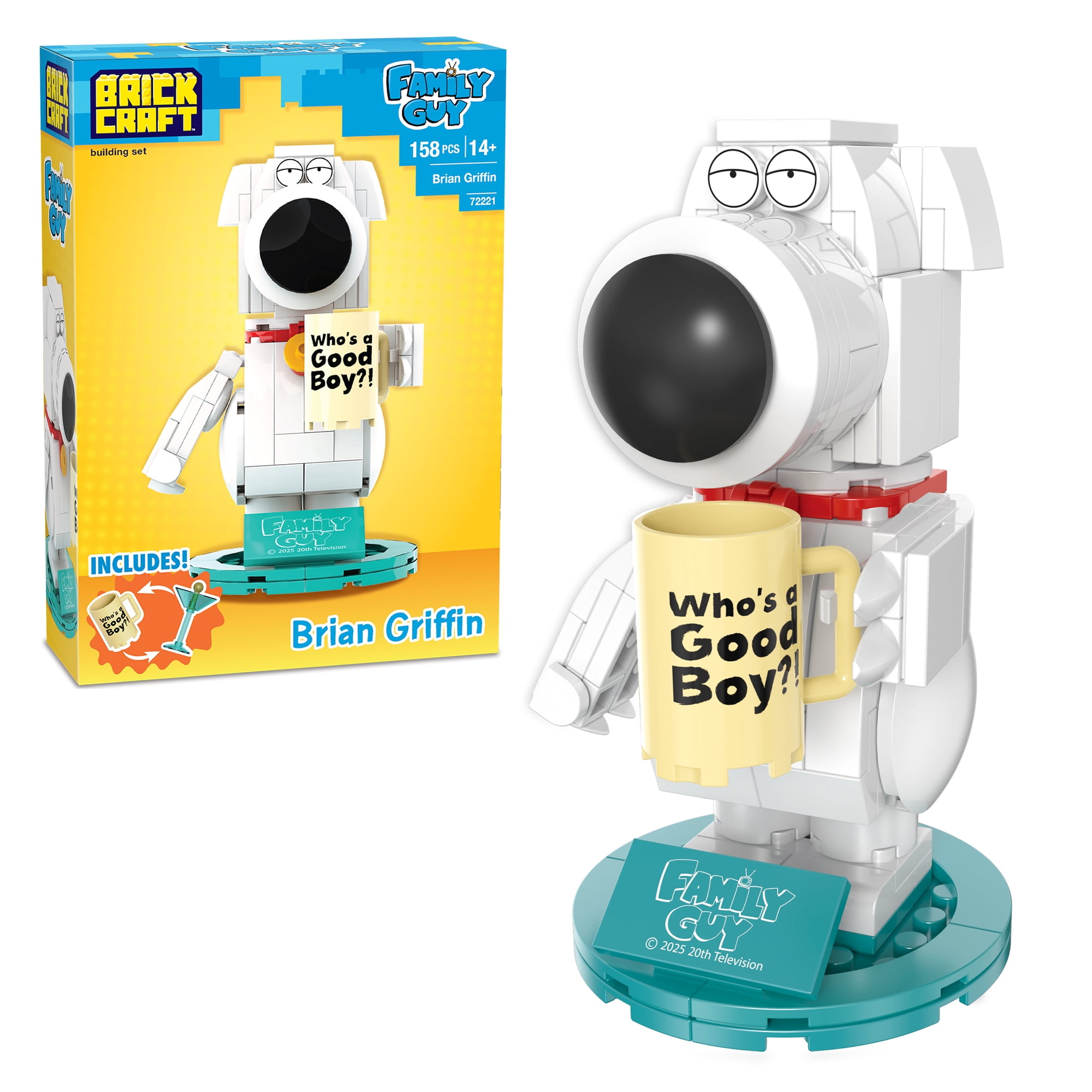 Brickcraft Family Guy Brian Griffin Building Kit (158-Piece Set), Buildable Figure with Mug & Cocktail Glass, TV Collectible Gift for Fans Ages 14+