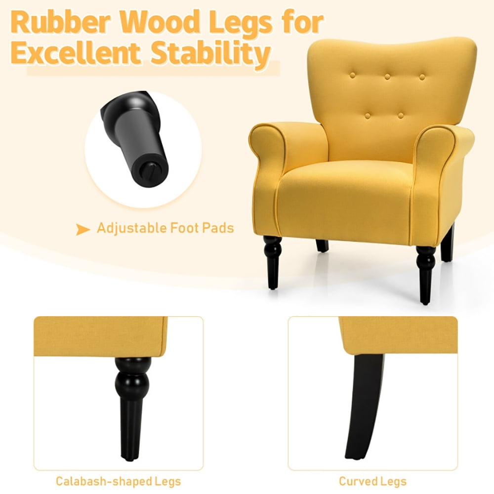 Finihen Accent Armchair, Modern Accent Chair with Tufted Backrest and Rubber Wood Avocado Legs, for Living Room, Bedroom, Yellow Finihen Accent Armchair, Modern Accent Chair with Tufted Backrest and Rubber Wood Avocado Legs, for Living Room, Bedroom, Yellow
