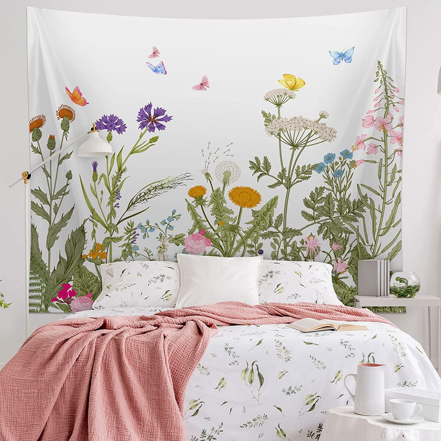 Vintage Floral Tapestry Colorful Herbs Wall Tapestry Hanging Nature Scenery Tapestry Wild Flowers Wall Decoration with Butterfly for Living Room Bedroom Wall Decor 78.7 x 59.1 inches Walmart