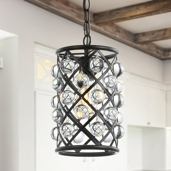 JONATHAN Y Gabrielle 8" Metal/Crystal LED Pendant, Oil Rubbed Bronze / Clear