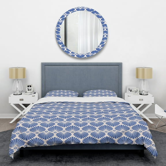 Designart 'Retro Blue Waves' Mid-Century Modern Duvet Cover Set