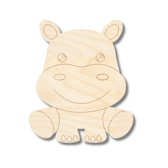 Unfinished Wood Etched Hippo Shape 8" / 1/8"