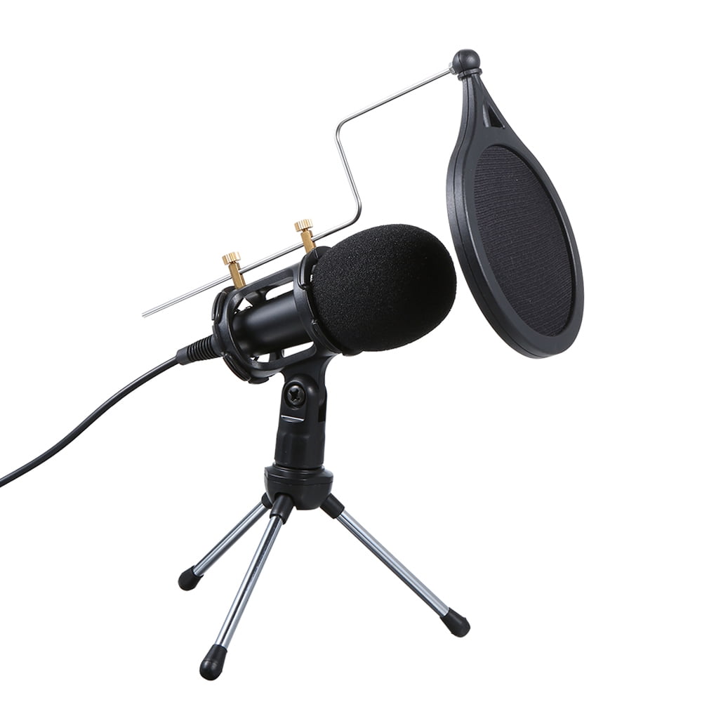 OWSOO Wired Condenser Microphone Audio 3.5mm Studio Mic Vocal Recording KTV Karaoke Mic with Stand for PC Phone