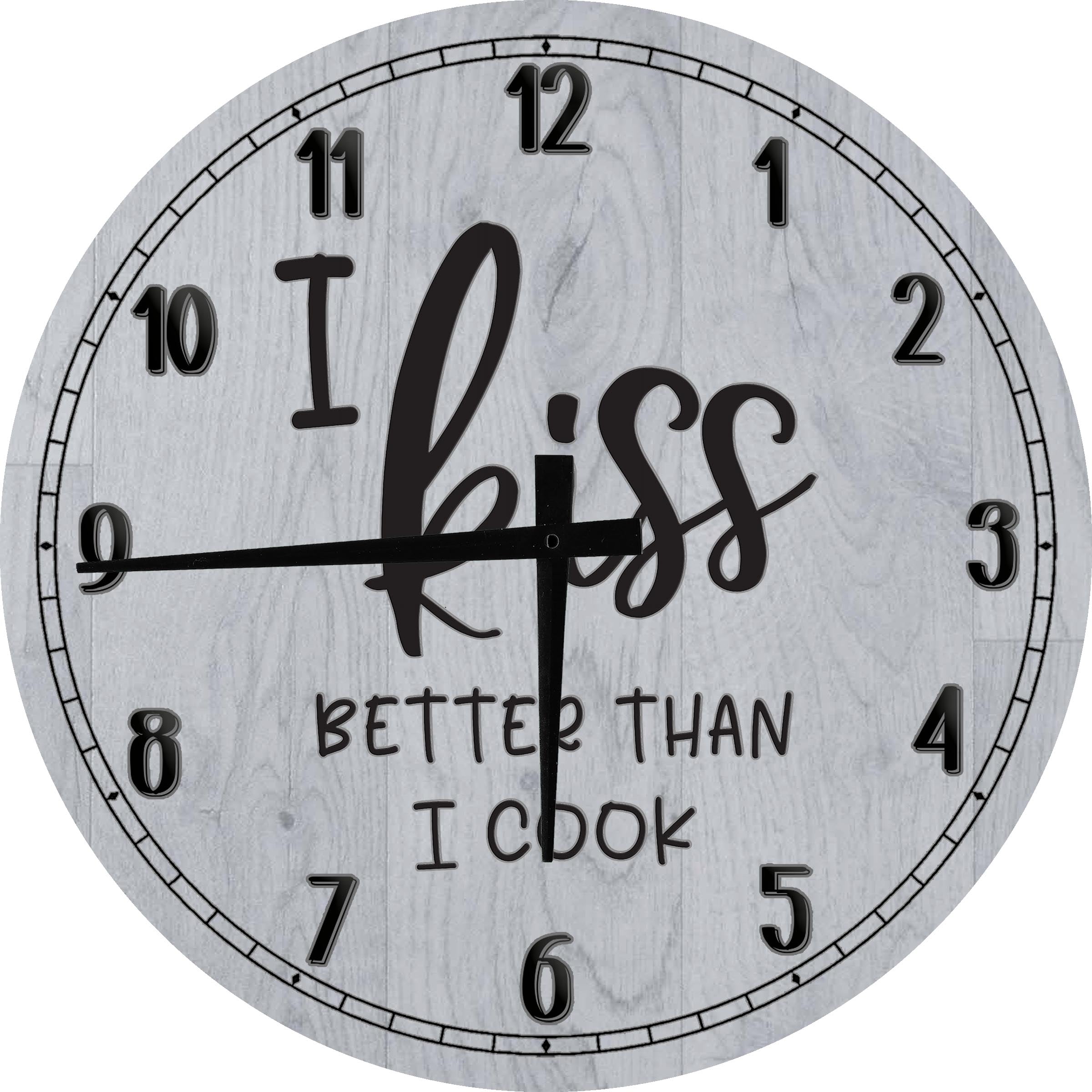 Wall Clock 12 Inch Wood Kitchen Wall Art I kiss Better Than I Cook Funny Kitchen Clock Round Small Battery Operated Gray