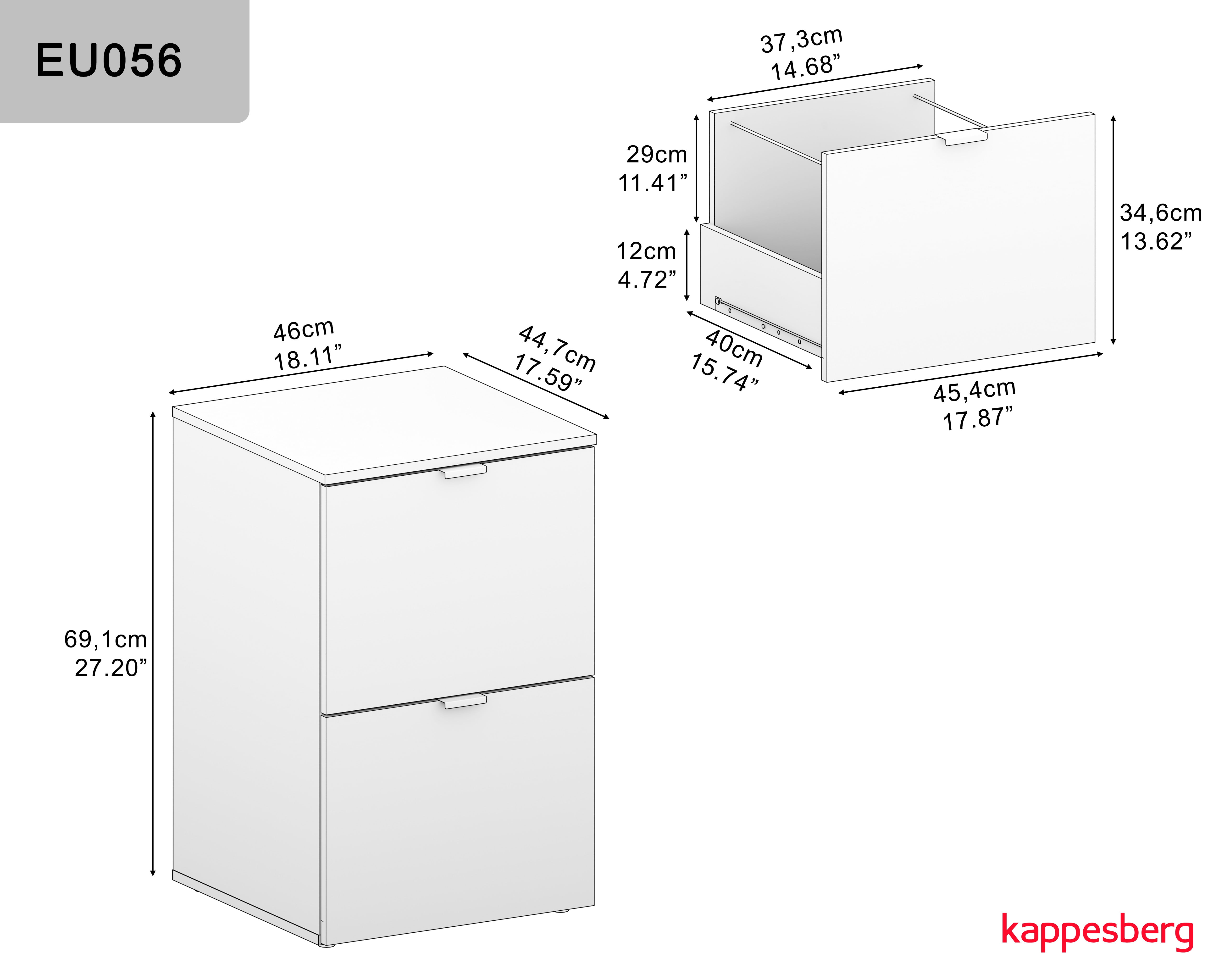Kappesberg Savannah 2-Drawer File Cabinet with Hanging File Capability, White