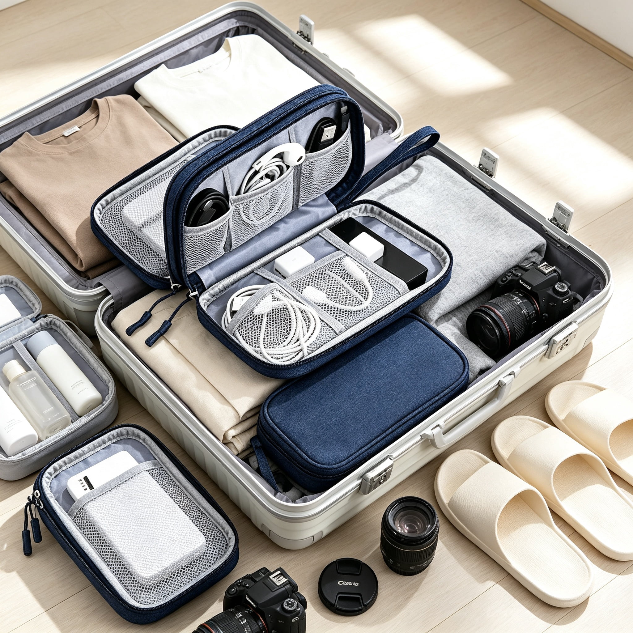 GASTROPOD Electronic Organizer,Hard Shell Electronic Charger Cable Organizer Travel Case,Waterproof Double Layers Storage Bag for Cable,Cord,Charger,Phone,Earphone (Blue)