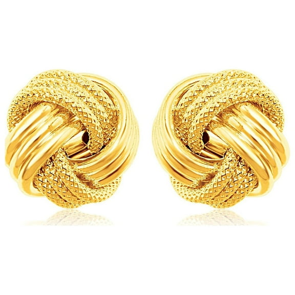 14k Yellow Gold Love Knot with Ridge Texture Earrings