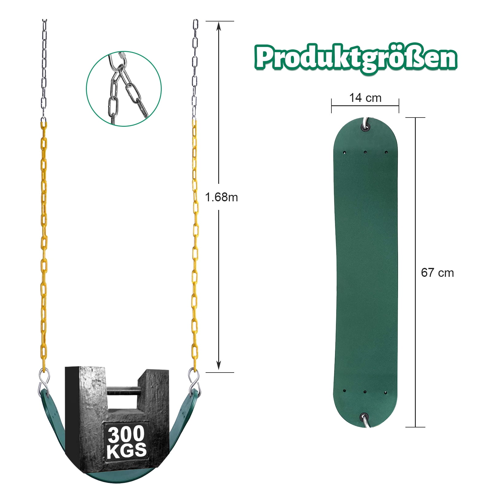 Celawork Heavy Duty Swing Seat, Outdoor Child EVA Soft Board U-Swing, with Adjustable Metal Chains to 60", Capacity Up to 660lbs/300kg, for Children and Adults