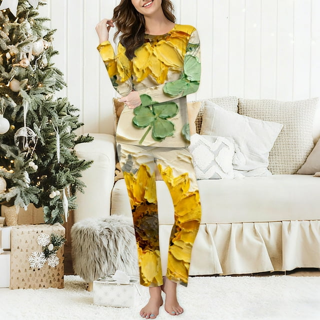siminseming Bérets de Noël pour Femmes, Pyjamas Imprimés Décontractés à Col Rond, Ensemble de Pantalons Longs à Manches Longues, Ensemble Deux Pièces, Vêtements, Chaussures et Accessoires