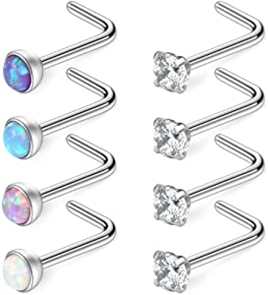 Ruifan 20G 316L Surgical Steel 1.5mm 2mm 2.5mm 3mm Jeweled Opal & Clear CZ Nose Screw Rings Studs Ring Body Piercing Jewelry 8PCS