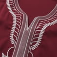 thumbnail image 6 of Men's Thobe Muslim Clothes V-Neck Long Sleeve Pullover Middle East Saudi Kaftan Abaya Dubai Arab Robe with Embroidery Wine, 6 of 7