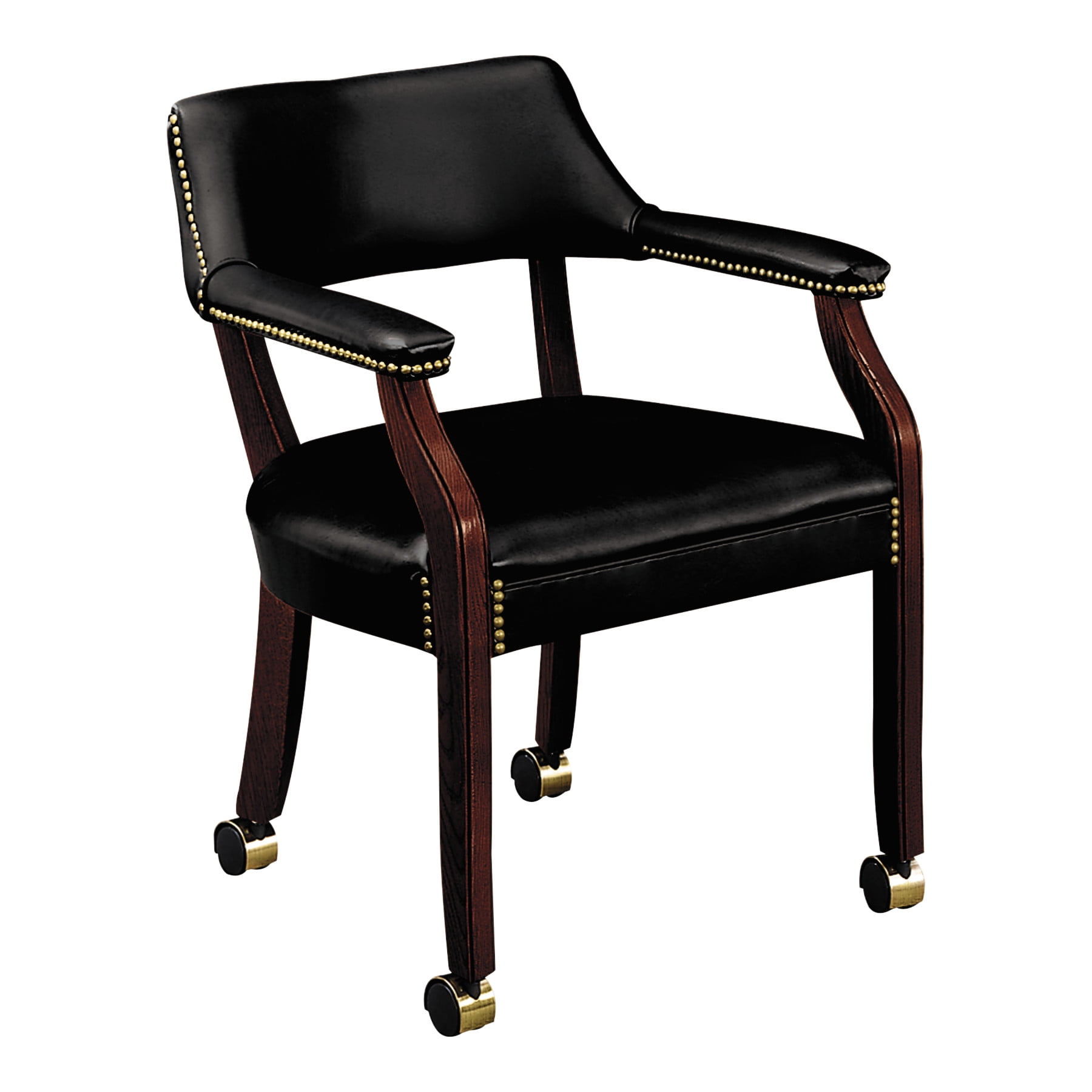 HON 6550 Series Guest Reception Waiting Room Arm Chair with Casters, Mahogany/Black Vinyl