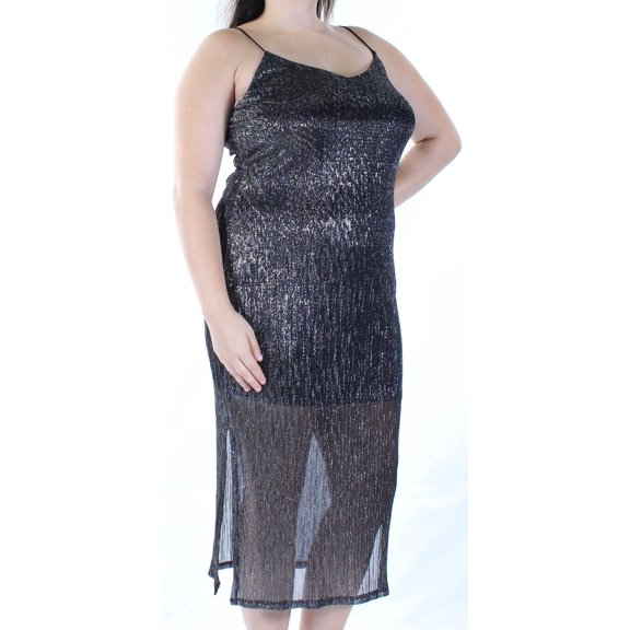 BAR III Womens Silver Textured 0 Spaghetti Strap V Neck Midi Party Sheath Dress L