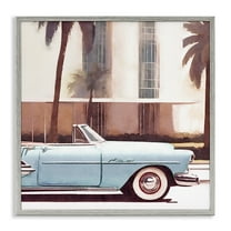 Stupell Industries Tropical Scene Classic Car Transportation Painting Gray Framed Art Print Wall Art, 24 x 24