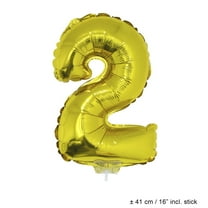 Funny Fashion Number 2 Solid Shape Mylar Metallic Gold 16" Graduation Number Foil Air-Fill Balloon w Stick