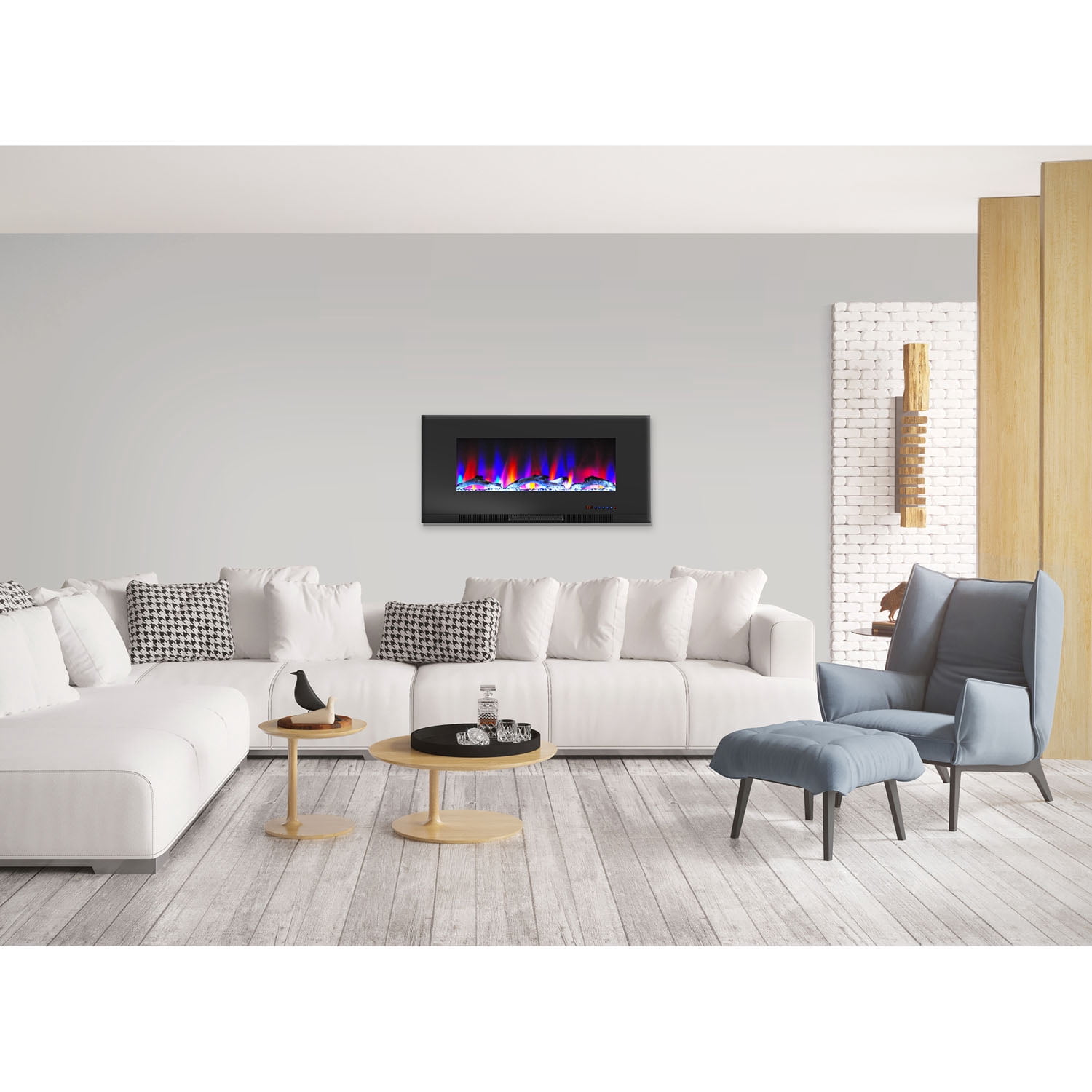 Hanover 42-in. Black Indoor Wall Mount Electric Fireplace with Multicolor Flames