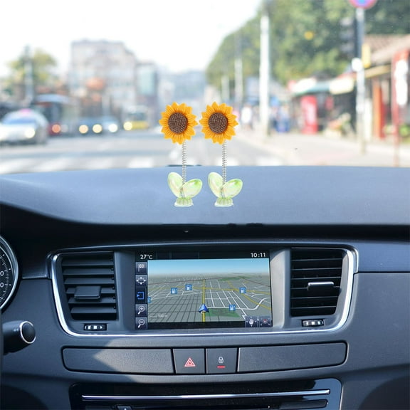 OUNONA 10 Pcs Sunflower Car Accessories Dashboard Decorations Shaking Flowers Bobblehead Dashboard Car Decor For Men Women Car Interior Desk Ornaments