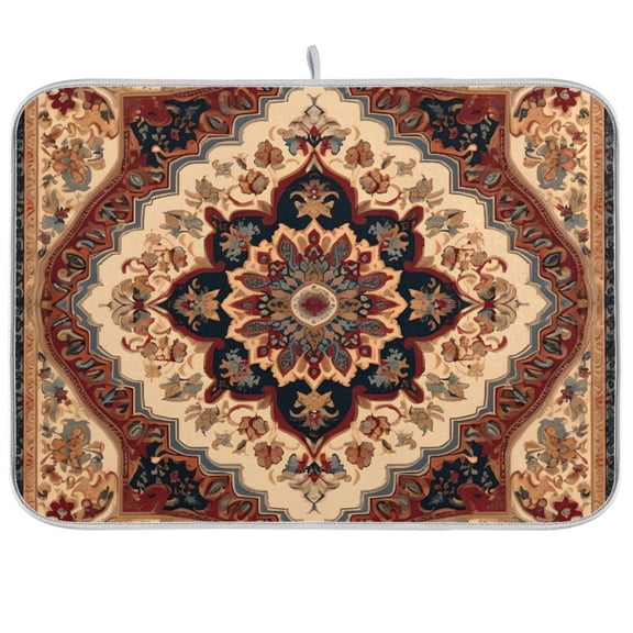 Pattern Vintage Boho Dish Drying Mat Dish Drainer Rack Mats Water Absorbent Non-Slip Easy Clean Heat Resistant for Kitchen Counter