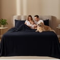 thumbnail image 2 of Naiade Queen Sheet Set 4 Piece, Soft Microfiber Bed Sheets with Side Storage Pocket, 15" Deep Pocket Fitted Sheet, Embroidered Pillowcase, Black, 2 of 8