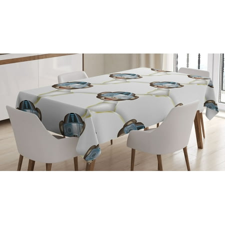 

Monkey Emoji Tablecloth Futuristic Themed Cyber Vibes Glasses with Abstract Shapes Print Rectangular Table Cover for Dining Room Kitchen Decor 52 X 70 Coconut Umber Pale Blue by Ambesonne