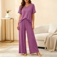 thumbnail image 2 of SHTXOZHI Womens Loose Wide Leg Pants Pajamas Set Short Sleeve Crew Neck Top Comfortable Soft Printed Sleepwear, 2 of 6