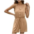 thumbnail image 2 of ClodeEU Women's Summer Pullover Tank Romper with Cinched Waist and Tie,Casual Loose Jumpsuit Shorts Khaki,Womens Plus XL, 2 of 8