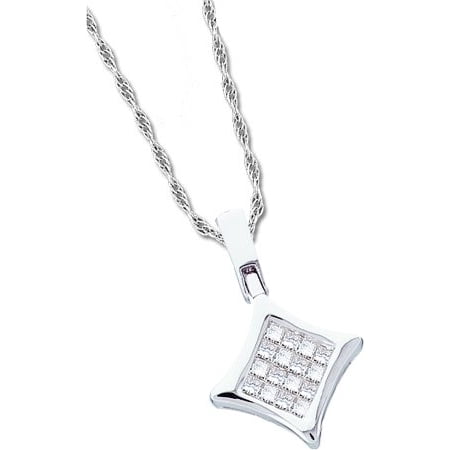 14K White Gold 0.12ctw Elegant Invisible Diamond Princess Diamond Shape Pendant