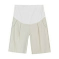 thumbnail image 2 of Eltusu Women Maternity Shorts with Pockets, Comfy Cotton Stretchy High Waist Shorts Over Belly Beige Size M, 2 of 5