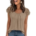 thumbnail image 2 of Womens Lace Tops Pleated Short Sleeve Shirts Summer Business Casual Dressy Blouses Khaki 2XL, 2 of 7