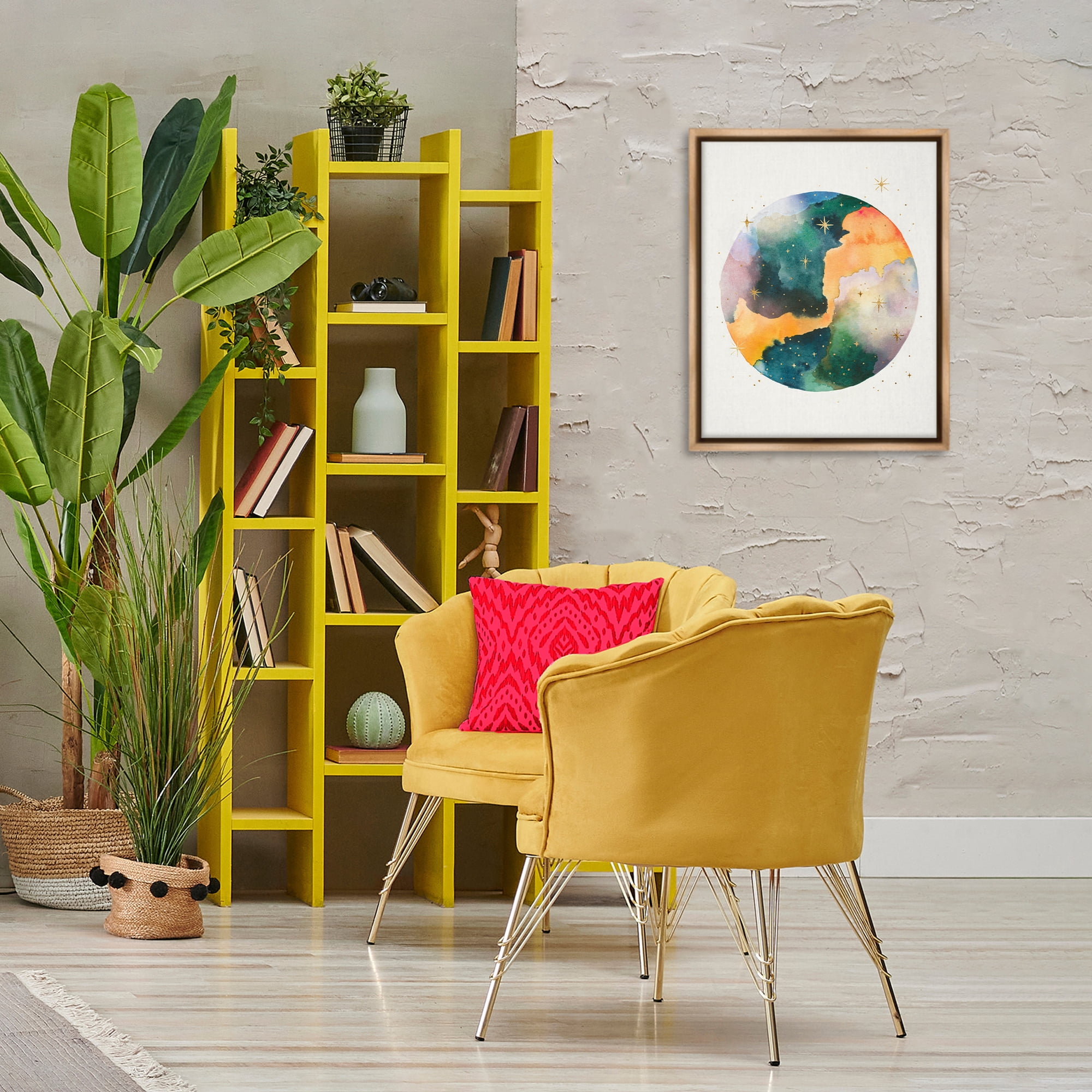 Stupell Industries Outer Space Nebula STEM Painting Brown Floater Framed Canvas Art Print Wall Art, 17 x 21
