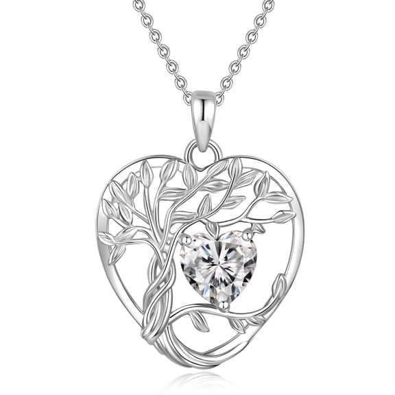 HESHPAWS 925 Sterling Silver Tree of Life Necklace Heart Birthday Stone Necklace for Women, Gemstone Anniversary Birthday Jewelry Gifts
