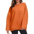 thumbnail image 3 of TKLPEHG Womens Sweatshirt Crew Neck Drop Shoulder Sweatshirts Loose Long Sleeve Classic Solid Color Fashion Lightweight Casual Pullover (Orange,S), 3 of 6
