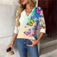 thumbnail image 5 of Craaazy Oversized Tshirts For Women Casual Printed V Neck Long Sleeve Shirt Floral Printed Top With Buttons Gifts, 5 of 8