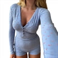 thumbnail image 1 of Pijama de una Pieza para Mujer, Larga, Cuello en V, Body, Ropa de Dormir Azul M, 1 of 8