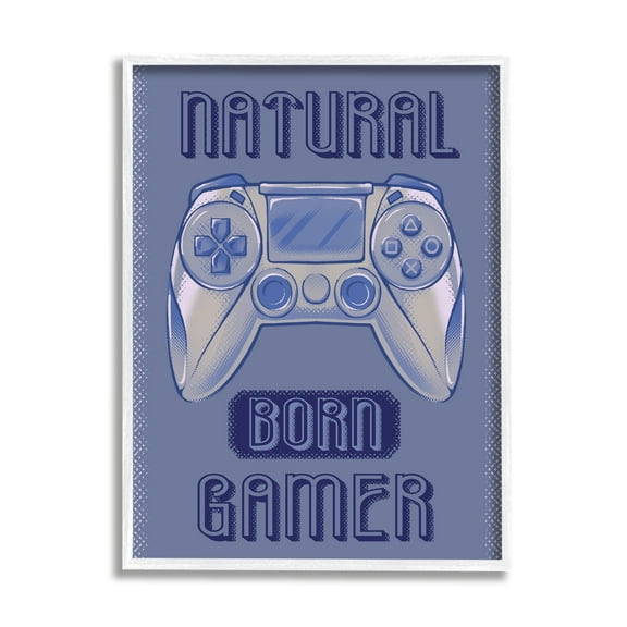 Stupell Industries Natural Born Gamer Text Saying Blue Gaming Controller Graphic Art White Framed Art Print Wall Art, 11x14, by Ziwei Li