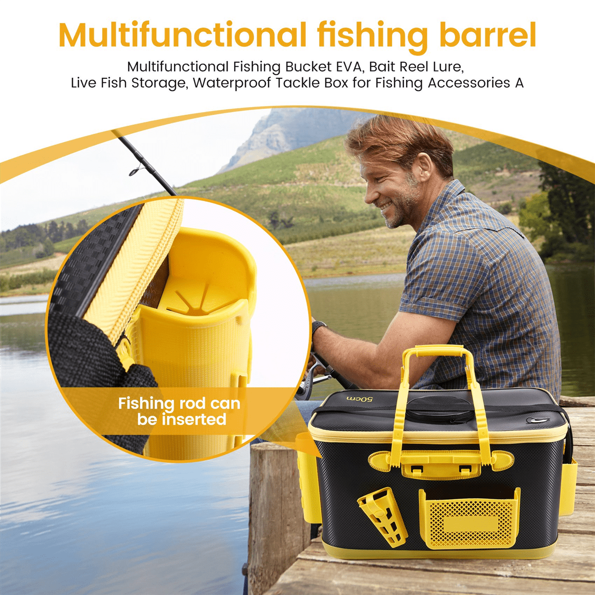 Multifunctional Fishing Bucket EVA, Bait Reel Lure, Live Fish Storage, Waterproof Tackle Box for Fishing Accessories A