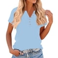 thumbnail image 2 of Lumtrix Womens Short Sleeve Blouses Henley V Neck Shirt Dress Casual Work Button Up Summer Fall Trendy Tops Sky Blue M, 2 of 6