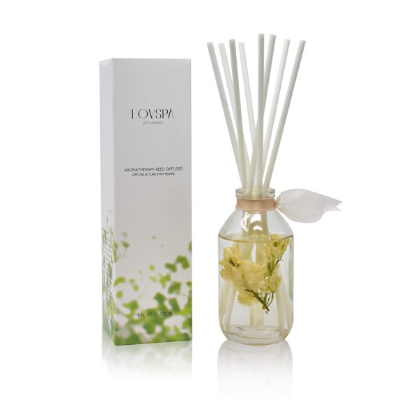 LOVSPA Diffuseur de Roseau de Noix de Coco Ensemble Cadeau de Bâtons Parfumés - Mélange Tropical de Vanille de Madagascar, Huiles Essentielles de Bois de Santal Crémeux à la Noix de Coco Grillée - Fabriqué aux États-Unis
