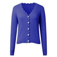 thumbnail image 4 of Women Cardigan Sweater Long Sleeve Knit V-Neck Button Up Cropped Sweaters for Women Open Front Blue Layering Top Fall Outfits, 4 of 4