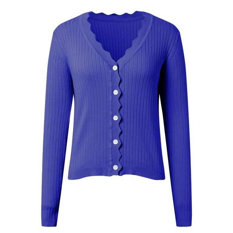 Button Up Cardigans Women Women Crop Knit Cardigan Scallop Collar