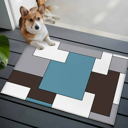 2x3 Washable Entryway Rug Mid Century Non-Slip Area Rug for Front Door Kitchen Bathroom Absrtact Geometric Blue Brown Gery Indoor Floor Mat for Home Decor