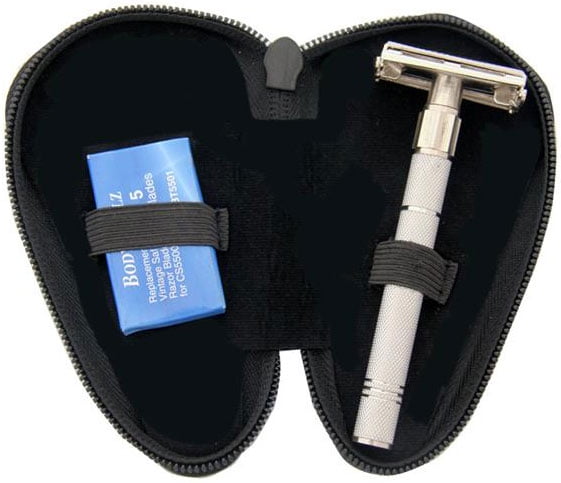 Body Toolz Classic Travel Razor Double Edge,  Butterfly Opening & Non-Slip Grip Handle, Stainless Steel