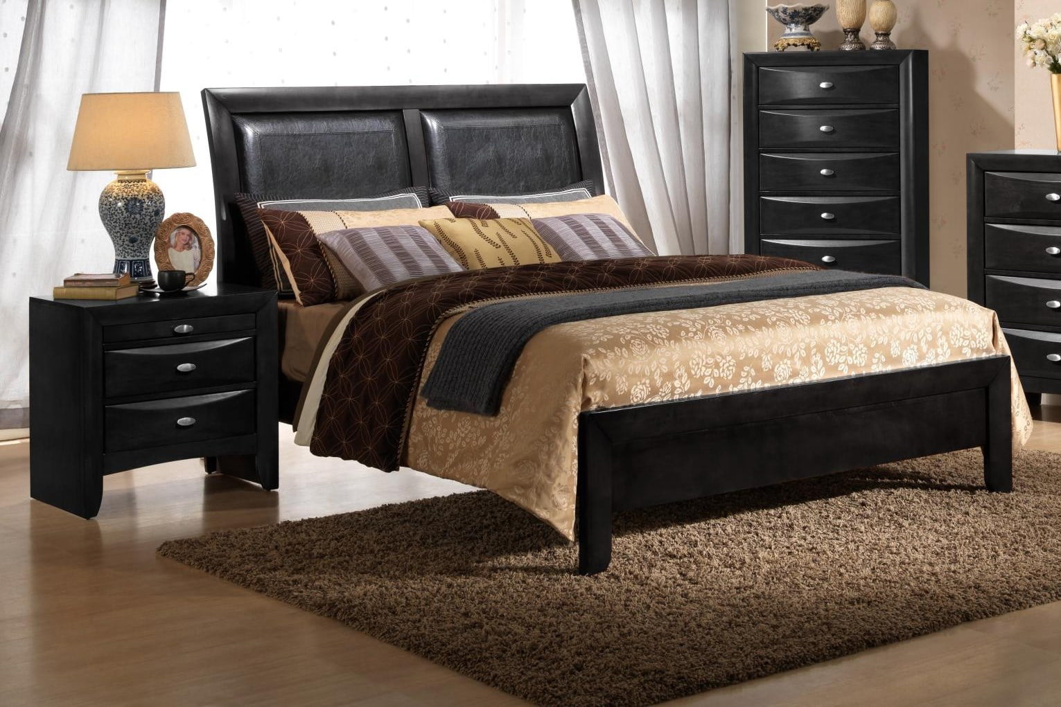 Emily Faux Leather Full Bed in Black Finish