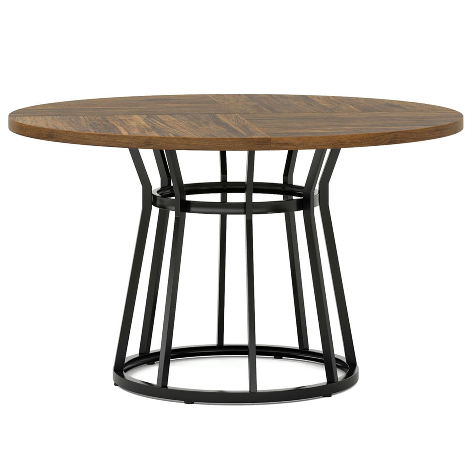 Demi Bonn 47" Modern Round Dining Table for 4 People, Kitchen Dinner Table with Metal Base for Dining Room, Home, Living Room Furniture, Brown