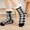 thumbnail image 4 of Lroveb Fuzzy Socks for Women Ladies Warm Plaid Print Floor Socks Plush Coral Fleece Socks, 4 of 7