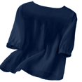 thumbnail image 7 of JULMCOMO Cotton Linen Shirts for Women Floral Embroidery Henley Short Sleeve Loose Vintage Blouses Comfy Casual Shirts Navy 2XL, 7 of 7