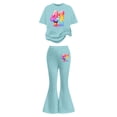 thumbnail image 3 of Rhuody Ensembles pour Fille Rentrée des Classes Imprimés de Dessins Animés Manches Courtes Survêtement Col Rond Hauts Pantalons Évasés Basique Tenue de Printemps Vert Menthe 7-8 Ans, 3 of 5