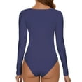 thumbnail image 2 of Womens Long Sleeve Bodysuit Square Neck Sexy Basic Tops Causal Leotard Bodysuit Tops, 2 of 3